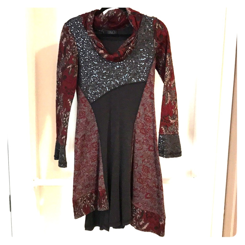 Knit dress burgundy and gray